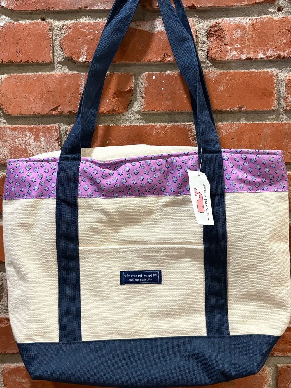 NWT Vineyard Vines Custom Collection Canvas Floral Trim Zip Tote Bag Made in USA